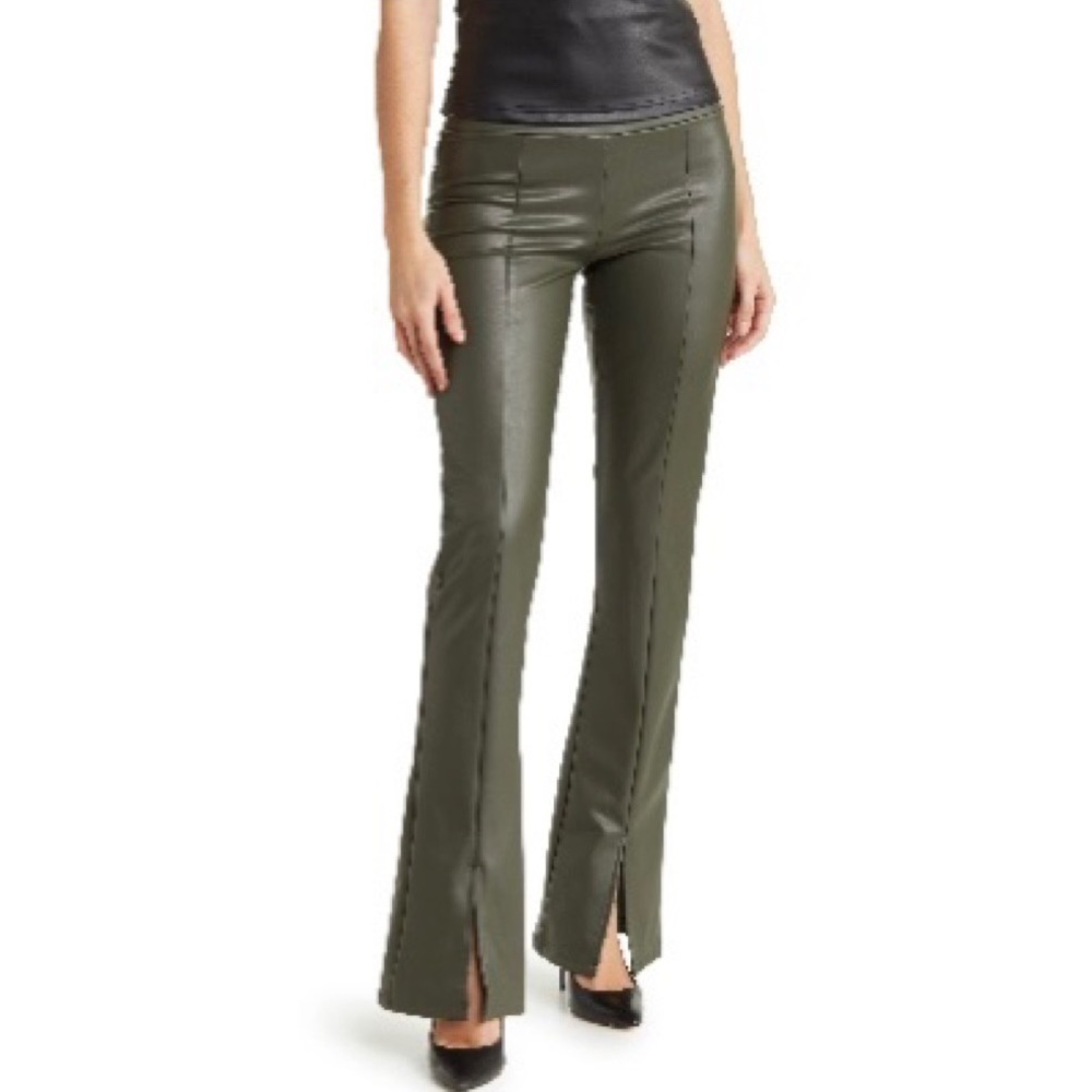 NWT RDI Faux Vegan Leather Front Slit Flare Pants High Rise Xs
